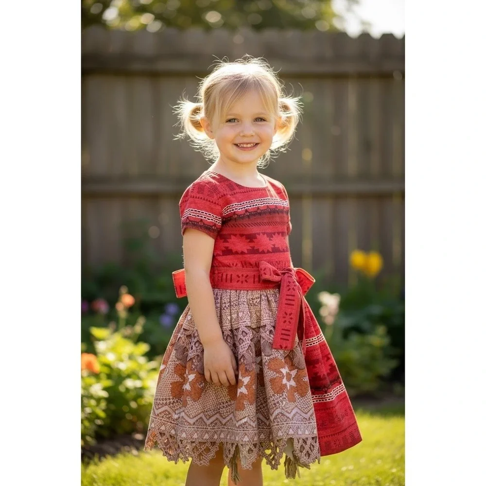 Disney Moana Costume Set Jakks Pacific Tribal Print Girls Size 4-6X Red - Picture 16 of 16